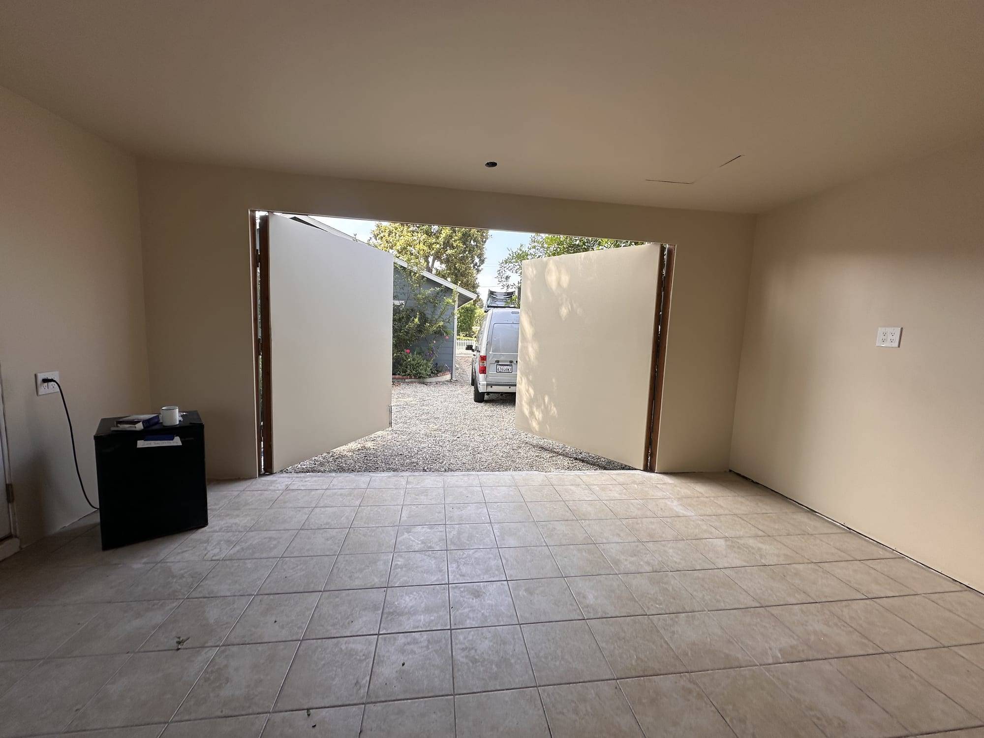 Freshly painted garage walls and ceiling